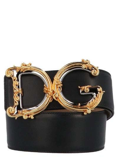 Shop Dolce & Gabbana Baroque Dg Logo Belt In Black