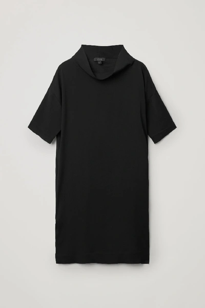 Shop Cos Cowl Neck Crepe Dress In Black