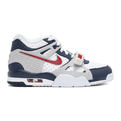 Shop Nike White And Navy Air Trainer 3 Sneakers In 400 Midnigh