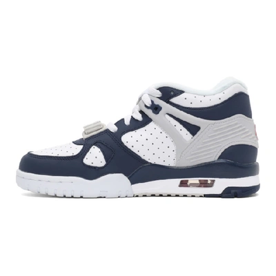 Shop Nike White And Navy Air Trainer 3 Sneakers In 400 Midnigh