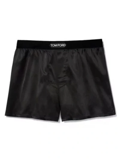 Shop Tom Ford Stretch-silk Logo Boxer Shorts In Black