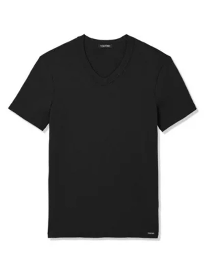 Shop Tom Ford Men's Stretch-cotton V-neck T-shirt In Black