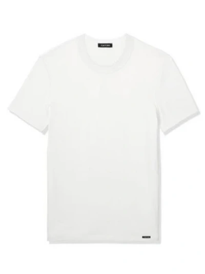 Shop Tom Ford Men's Stretch-cotton Crewneck T-shirt In White