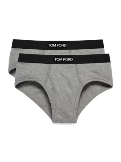 Shop Tom Ford Men's 2-pack Stretch-cotton Logo Briefs In Grey