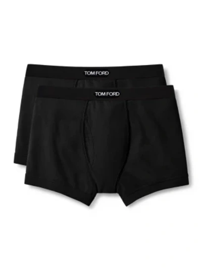 Shop Tom Ford Men's 2-pack Stretch-cotton Logo Boxer Briefs In Black