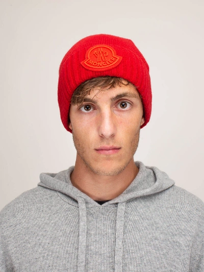 Shop Moncler Berretto Tricot Beanie Red