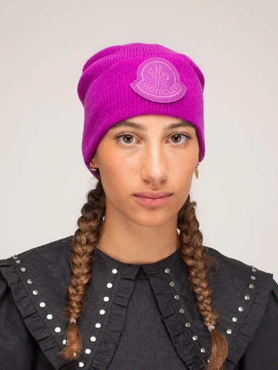 Shop Moncler Berretto Tricot Beanie In Pink & Purple