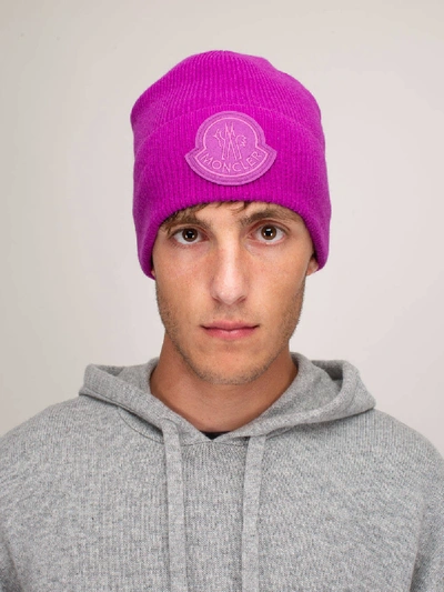 Shop Moncler Berretto Tricot Beanie In Pink & Purple
