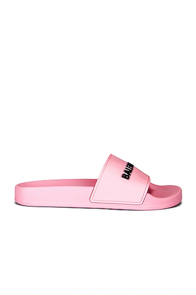 Shop Balenciaga Rubber Logo Pool Slides In Light Pink & Black