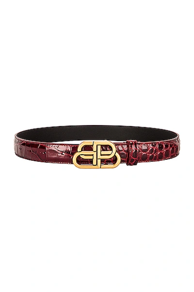 Shop Balenciaga Bb Thin Belt In Dark Red