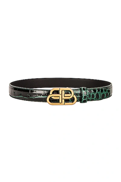 Balenciaga Bb Shiny Croc-embossed Leather Belt In Forest | ModeSens