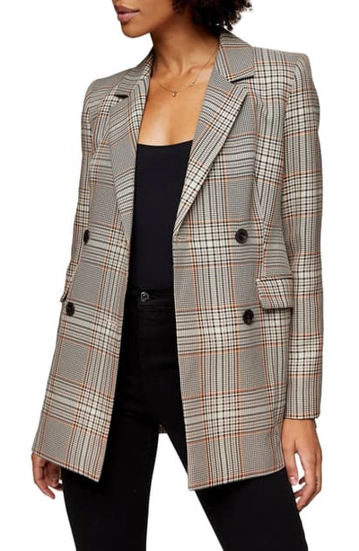 Topshop Glen Plaid Double Breasted Blazer In Brown Multi | ModeSens