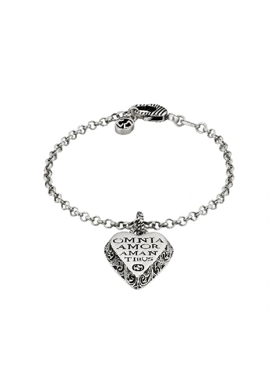 Shop Gucci Engraved Heart Bracelet In Silver