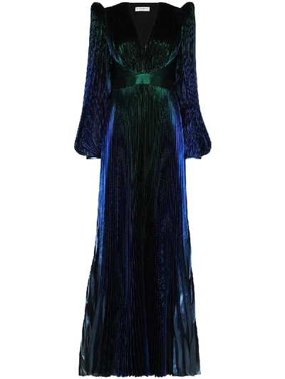 Shop Givenchy Pouf Sleeve Pleated Gown In Blue