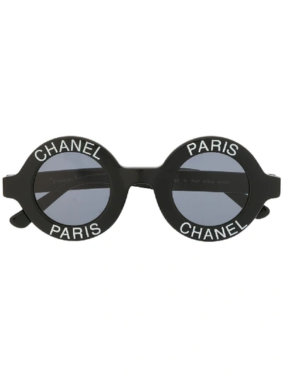 Pre-owned Chanel 1990s Round Logo Sunglasses In Black