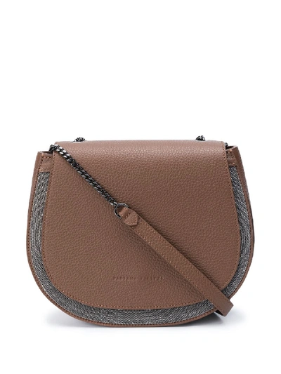 Shop Fabiana Filippi Bead-trim Shoulder Bag In Brown