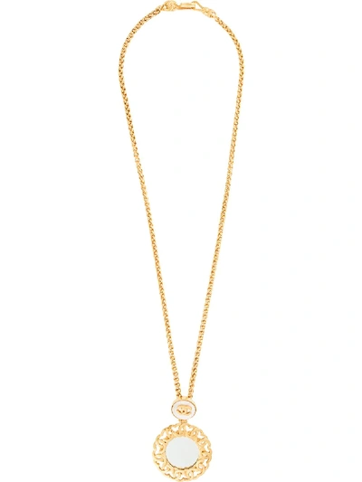 Pre-owned Chanel 1995 Mirror Pendant Long Necklace In Gold
