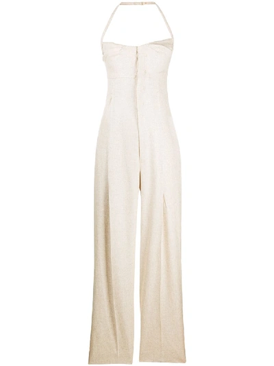 Shop Jacquemus Loya Halterneck Jumpsuit In Neutrals