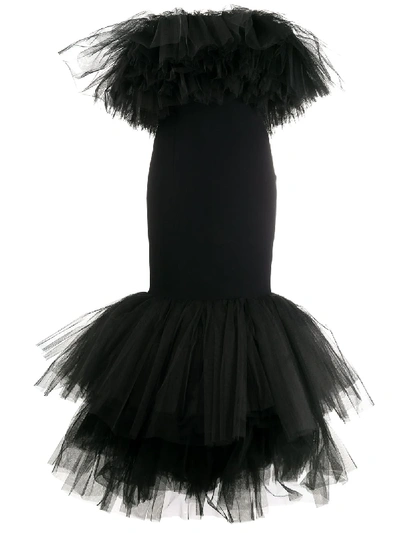 Shop Alessandra Rich Ruffled Tulle Dress In Black