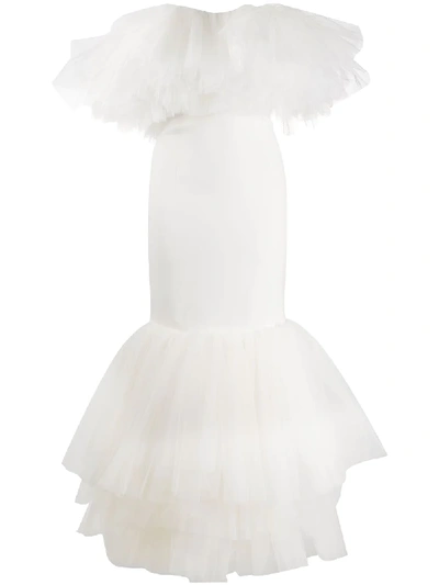 Shop Alessandra Rich Ruffled Tulle Dress In White