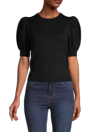 Shop Alice And Olivia Brady Puff-sleeve Pullover In Black