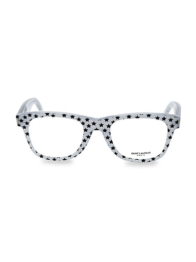 Shop Saint Laurent 50mm Star-print Rectangle Core Blue Light Reading Glasses In Silver