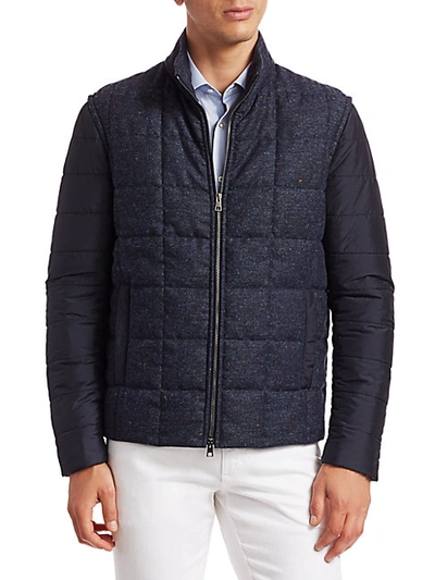 Shop Saks Fifth Avenue Collection Quilted Mixed Media Puff Jacket In Navy