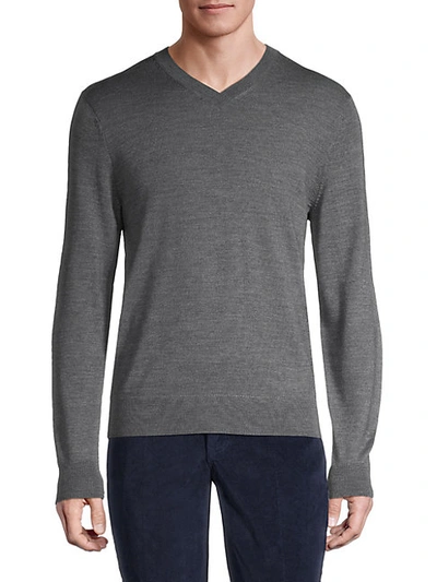 Shop Saks Fifth Avenue Merino Wool-blend V-neck Sweater In Stone Grey