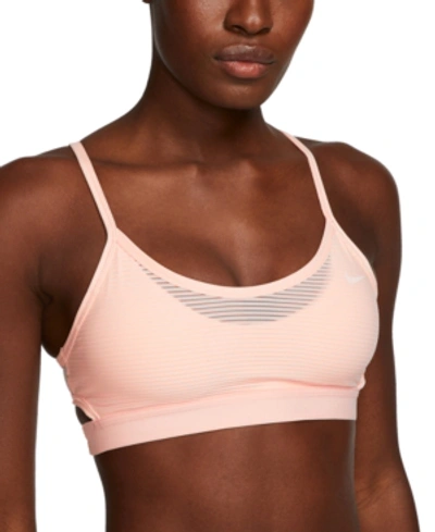 Shop Nike Women's Indy Dri-fit Shadow-stripe Low-impact Sports Bra In Washed Coral/black