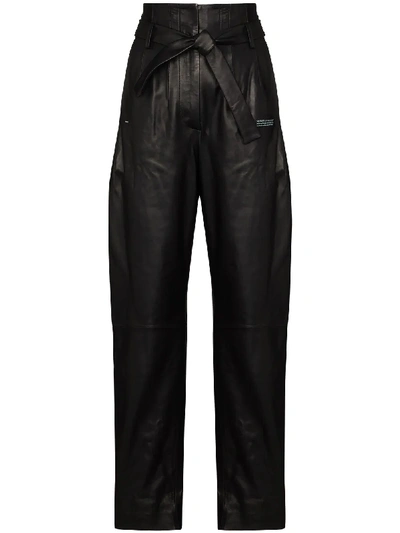 Shop Off-white High-waisted Leather Trousers In Black