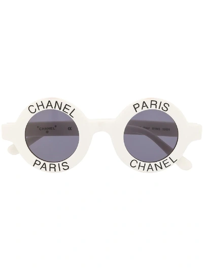Pre-owned Chanel 1990s Round Logo Sunglasses In White