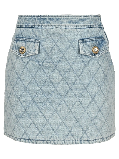 Shop Alessandra Rich Quilted Denim Mini Skirt In Light Blue