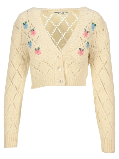 Shop Alessandra Rich Embroidered Pointelle Knit Cardigan In White