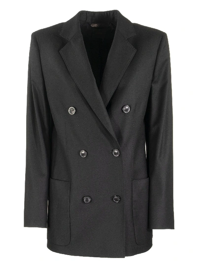 Shop Agnona Wool Flannel Double Breasted Jacket In Black