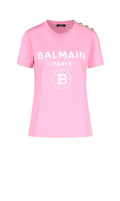 Shop Balmain Short Sleeve T-shirt In Pink