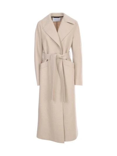 Shop Harris Wharf London Women Long Maxi Coat Pressed Wool With Polaire Lining In Almond
