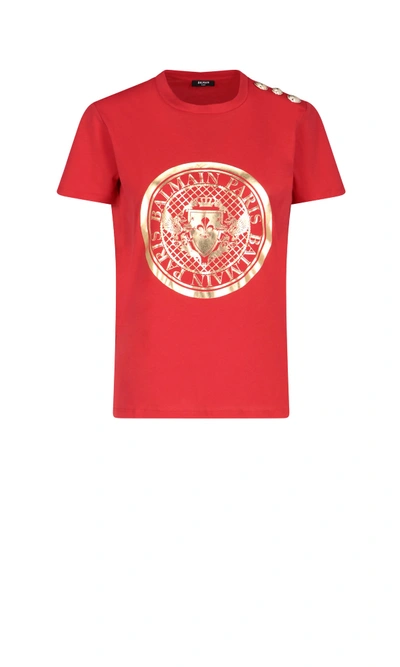 Shop Balmain Short Sleeve T-shirt In Red