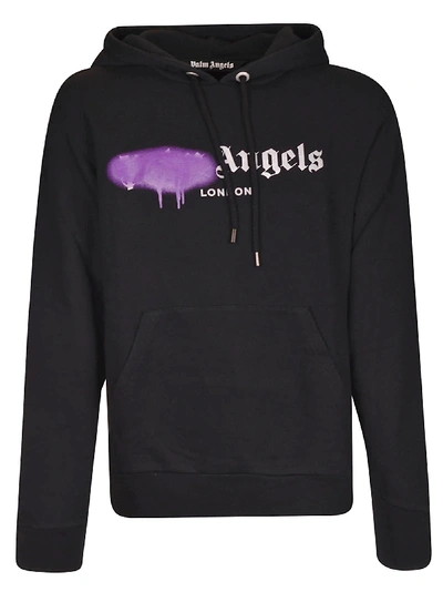 Shop Palm Angels London Sprayed Logo Hoodie In Black/purple