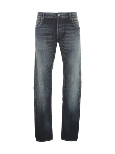 Shop Balmain Selvedge Slim Jeans Vintage In Aa Bleu