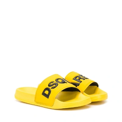 Shop Dsquared2 Logo Sliders In Yellow