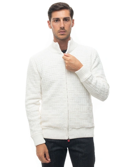 Shop Kiton Cashmere Cardigan White Cashmere Man