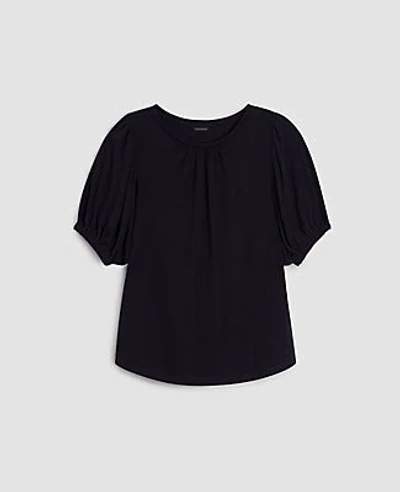 Shop Ann Taylor Shirred Puff Sleeve Top In Black