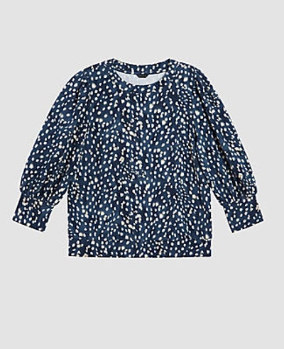 Shop Ann Taylor Spotted Puff Sleeve Sweatshirt In Midnight Spruce