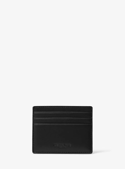 Shop Michael Kors Odin Tall Leather Card Case In Black