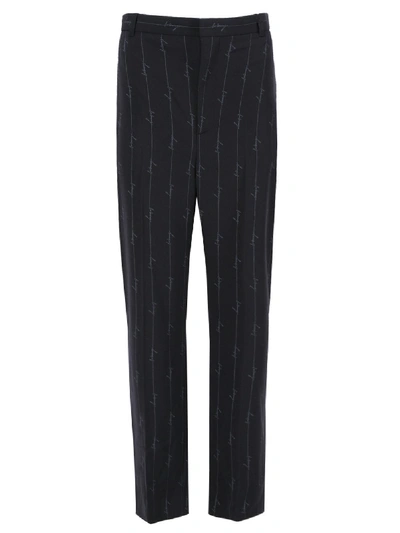 Shop Balenciaga Pinstripe Logo Baggy Trousers In Black