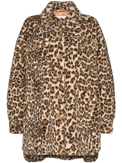Shop Stand Studio Sabi Leopard-print Faux Shearling Coat In Brown