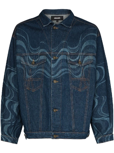 Shop Ahluwalia Wave-effect Denim Jacket In Blue