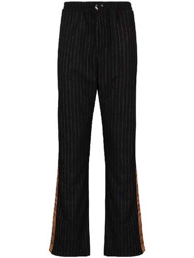 Shop Ahluwalia Kyle Striped Pinstripe Drawstring Trousers In Black