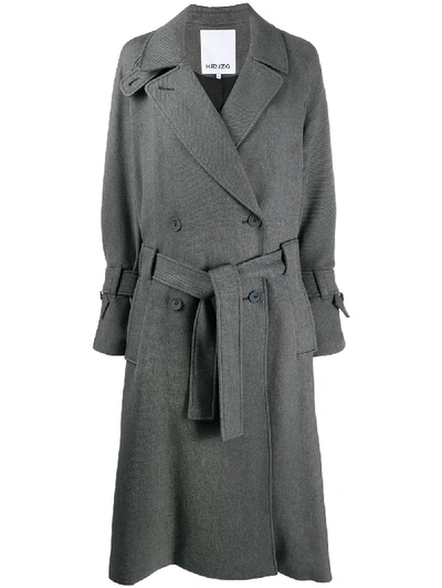 Shop Kenzo Belted Mid-length Trench Coat In Grey