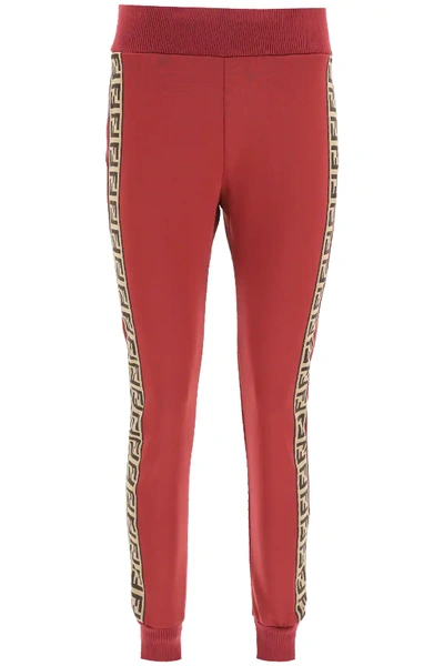 Shop Fendi Joggers With Ff Logo Bands In Red,brown,beige